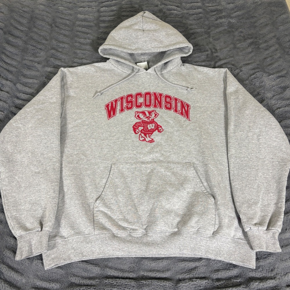 Champion Eco Fleece Wisconsin Badgers Hoodie Gray XL Bucky Badger NCAA Pullover